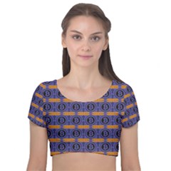 Bitcoin Logo Pattern Velvet Short Sleeve Crop Top  by ExtraAwesomeSauce