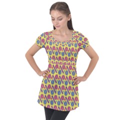 Colorful Bitcoin Pattern Puff Sleeve Tunic Top by ExtraAwesomeSauce