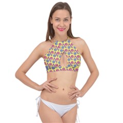 Colorful Bitcoin Pattern Cross Front Halter Bikini Top by ExtraAwesomeSauce