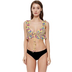 Colorful Bitcoin Pattern Low Cut Ruffle Edge Bikini Top by ExtraAwesomeSauce