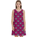 Calavera Cat Art Pattern Round Neck Sleeve Casual Dress With Pockets View1
