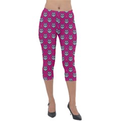 Calavera Cat Art Pattern Lightweight Velour Capri Leggings  by ExtraAwesomeSauce