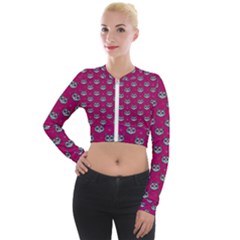 Calavera Cat Art Pattern Long Sleeve Cropped Velvet Jacket by ExtraAwesomeSauce