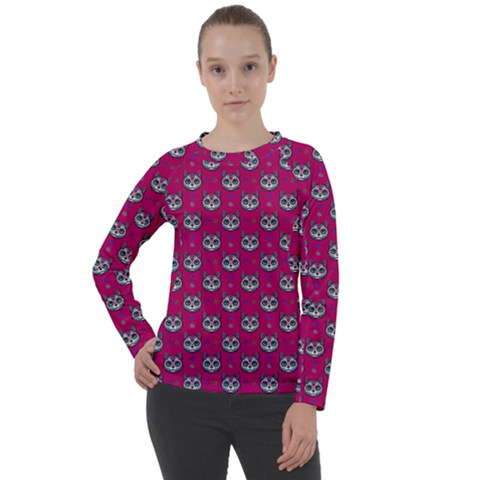 Calavera Cat Art Pattern Women s Long Sleeve Raglan T-shirt by ExtraAwesomeSauce