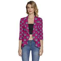 Calavera Cat Art Pattern Women s 3/4 Sleeve Ruffle Edge Open Front Jacket by ExtraAwesomeSauce