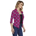 Calavera Cat Art Pattern Women s Draped Front 3/4 Sleeve Shawl Collar Jacket View3