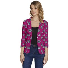Calavera Cat Art Pattern Women s One-button 3/4 Sleeve Short Jacket by ExtraAwesomeSauce