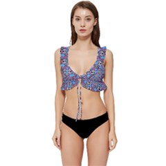 Colorful Sugar Skull Cat Pattern Low Cut Ruffle Edge Bikini Top by ExtraAwesomeSauce