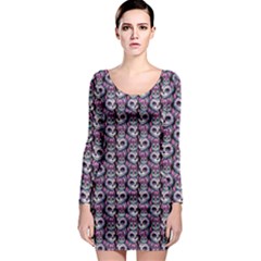 Sugar Skull Cat Pattern Long Sleeve Bodycon Dress by ExtraAwesomeSauce