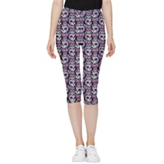 Sugar Skull Cat Pattern Inside Out Lightweight Velour Capri Leggings  by ExtraAwesomeSauce