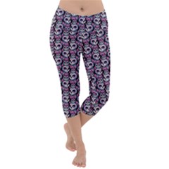 Sugar Skull Cat Pattern Lightweight Velour Capri Yoga Leggings by ExtraAwesomeSauce