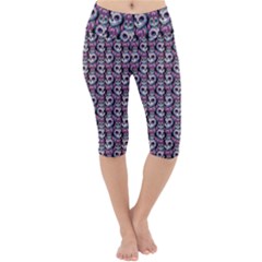 Sugar Skull Cat Pattern Lightweight Velour Cropped Yoga Leggings by ExtraAwesomeSauce