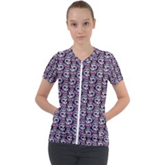 Sugar Skull Cat Pattern Short Sleeve Zip Up Jacket by ExtraAwesomeSauce