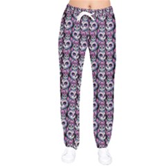 Sugar Skull Cat Pattern Women Velvet Drawstring Pants by ExtraAwesomeSauce