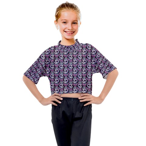 Sugar Skull Cat Pattern Kids Mock Neck T-shirt by ExtraAwesomeSauce
