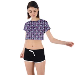 Sugar Skull Cat Pattern Tie Back Short Sleeve Crop T-shirt by ExtraAwesomeSauce