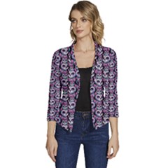 Sugar Skull Cat Pattern Women s Casual 3/4 Sleeve Spring Jacket by ExtraAwesomeSauce