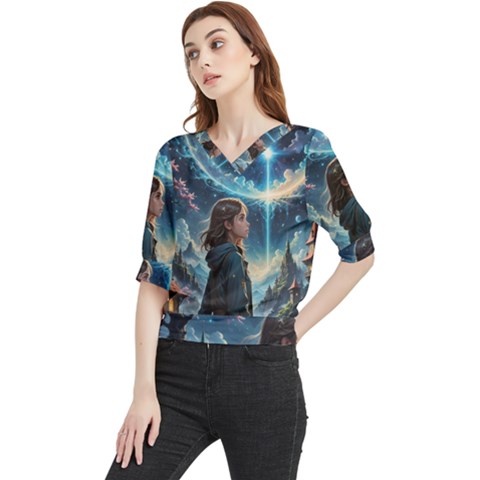 Enchanting Fantasy Night Sky Scene Quarter Sleeve Blouse by ExtraAwesomeSauce