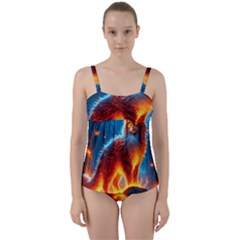 Enchanted Fire Feline Twist Front Tankini Set by ExtraAwesomeSauce