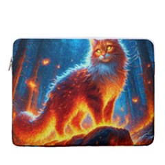 Enchanted Fire Feline 15  Vertical Laptop Sleeve Case With Pocket by ExtraAwesomeSauce