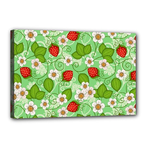 Strawberries Pattern Seamless Canvas 18  X 12  (stretched) by Posterlux