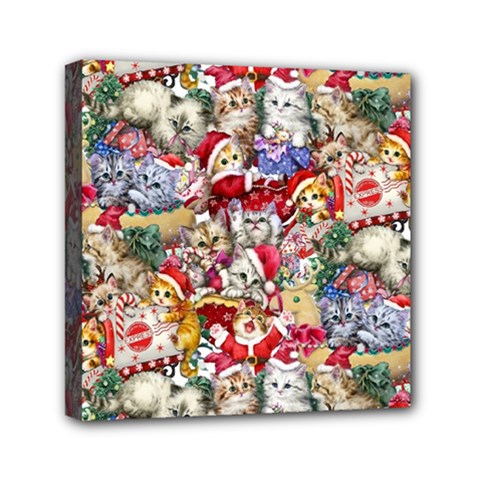 Pattern Kitten Christmas Mini Canvas 6  X 6  (stretched) by Bedest