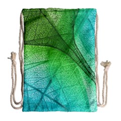 3d Leaves Texture Sheet Blue Green Drawstring Bag (large) by Cemarart