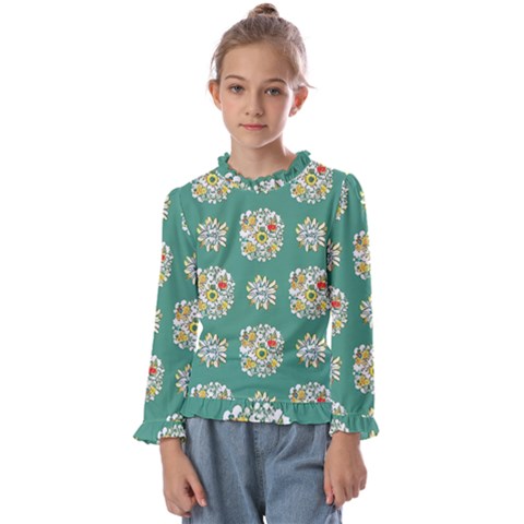 Retro 1960s Flowers Pattern 2 Kids  Frill Detail T-shirt by violetheavensky