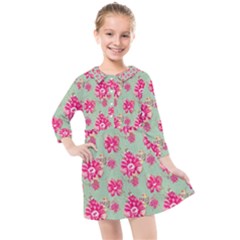 Retro 1880s Flowers Pattern 11 Kids  Quarter Sleeve Shirt Dress by violetheavensky