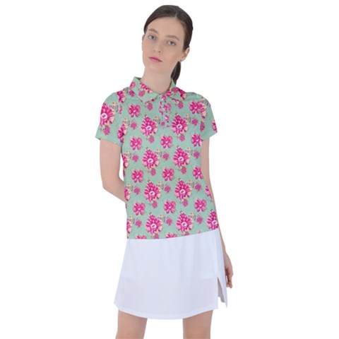 Retro 1880s Flowers Pattern 11 Women s Polo T-shirt by violetheavensky