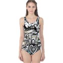 New York City Nyc Broadway Doodle Art One Piece Swimsuit View1