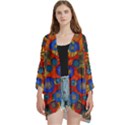 Mid Century Retro Floral 1970s 1960s Pattern 69 Open Front 3/4 Sleeve Batwing Chiffon Cardigan Kimono View1