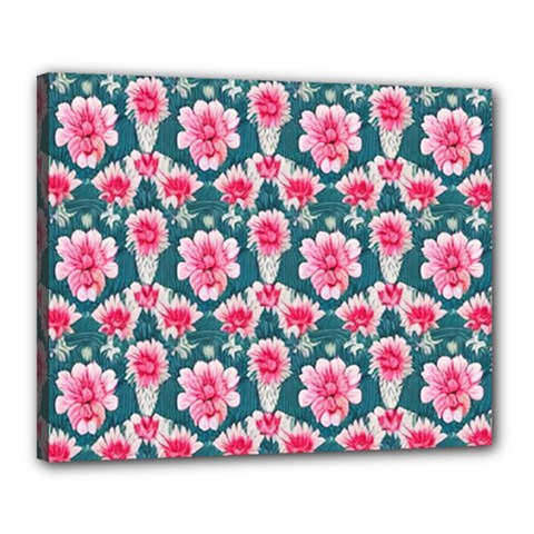 Retro 1880s Flowers Pattern 22 Canvas 20  X 16  (stretched) by violetheavensky