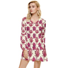 Retro 1880s Flowers Pattern 21 Tiered Long Sleeve Mini Dress by violetheavensky