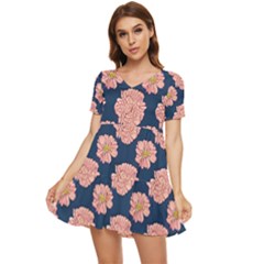 Retro 1880s Flowers Pattern 16 Tiered Short Sleeve Babydoll Dress by violetheavensky