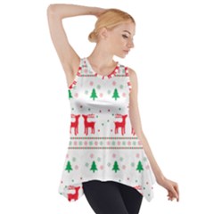 Red Green And Blue Christmas Themed Illustration Side Drop Tank Tunic by Paksenen