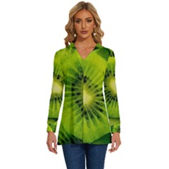 Kiwi Fruits, Close-up, Exotic Fruit Long Sleeve Drawstring Hooded Top by kyorashop23