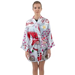 Merry Christmas, Christmas, Cute, Red, Merry, Gnomes Long Sleeve Satin Kimono by kyorashop23