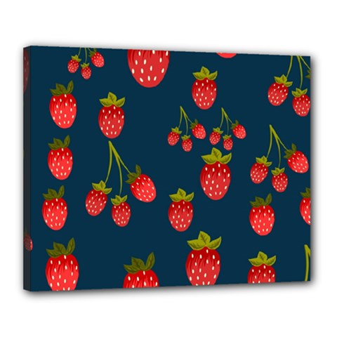 Strawberry Texture, Blue Background With Strawberries Canvas 20  X 16  (stretched) by kyorashop23