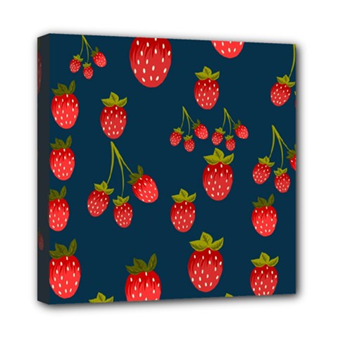 Strawberry Texture, Blue Background With Strawberries Mini Canvas 8  X 8  (stretched) by kyorashop23