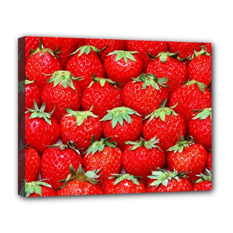 Strawberry Texture, Macro, Ripe Strawberry Canvas 14  X 11  (stretched) by kyorashop23