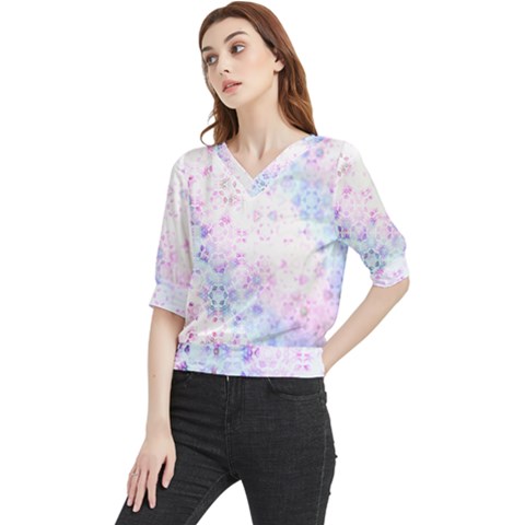 Digital Art Artwork Abstract Pink Purple Quarter Sleeve Blouse by Dutashop