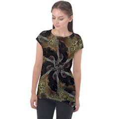 Abstract Organic Pattern Design In Dark Warm Colors Cap Sleeve High Low Top by dflcprintsclothing
