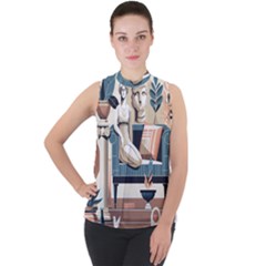 Sculpture Statue Angel Artwork Mock Neck Chiffon Sleeveless Top by Salmanaz77