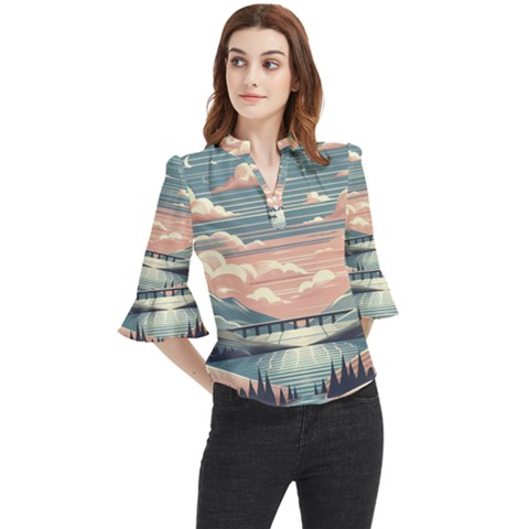 Artwork Painting Sculpture Nature Loose Horn Sleeve Chiffon Blouse by Salmanaz77