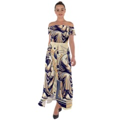 Thinker Sculpture Design Geometric Off Shoulder Open Front Chiffon Dress by Salmanaz77