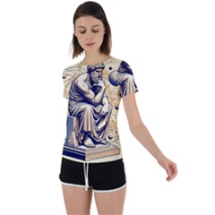 Thinker Sculpture Design Geometric Back Circle Cutout Sports T-shirt by Salmanaz77