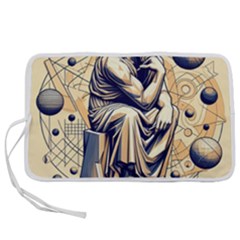 Thinker Sculpture Design Geometric Pen Storage Case (l) by Salmanaz77