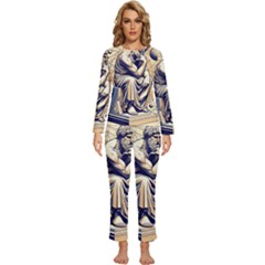 Thinker Sculpture Design Geometric Womens  Long Sleeve Lightweight Pajamas Set by Salmanaz77
