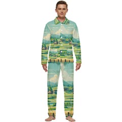 Countryside Meadow Rural Bloom Men s Long Sleeve Velvet Pocket Pajamas Set by Salmanaz77